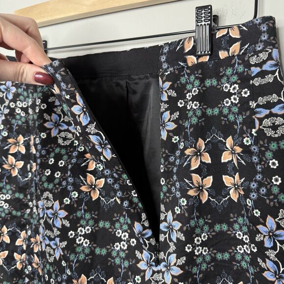 J. Crew Women’s Cotton Mirrored Floral Midi Lined Skirt Front Slit Size 10 - Picture 6 of 9